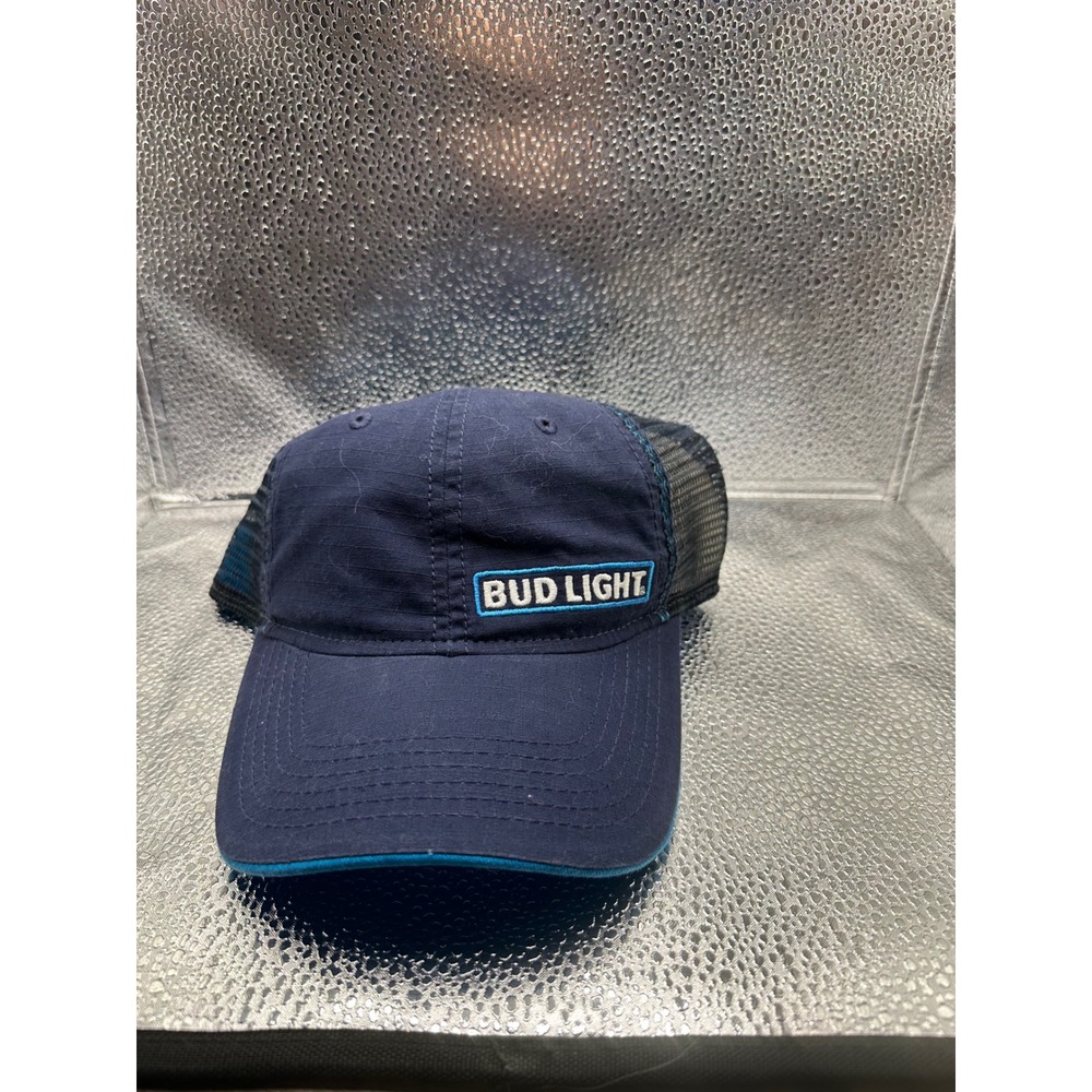 Bud Light Navy Blue Ripstop Trucker Hat Mesh Snapback Baseball Cap Adjustable